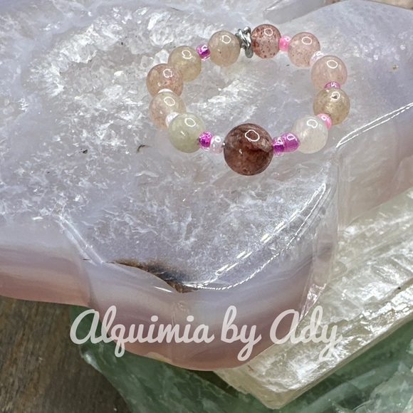 strawberry quartz beaded handmade boho ring - Picture 1 of 3